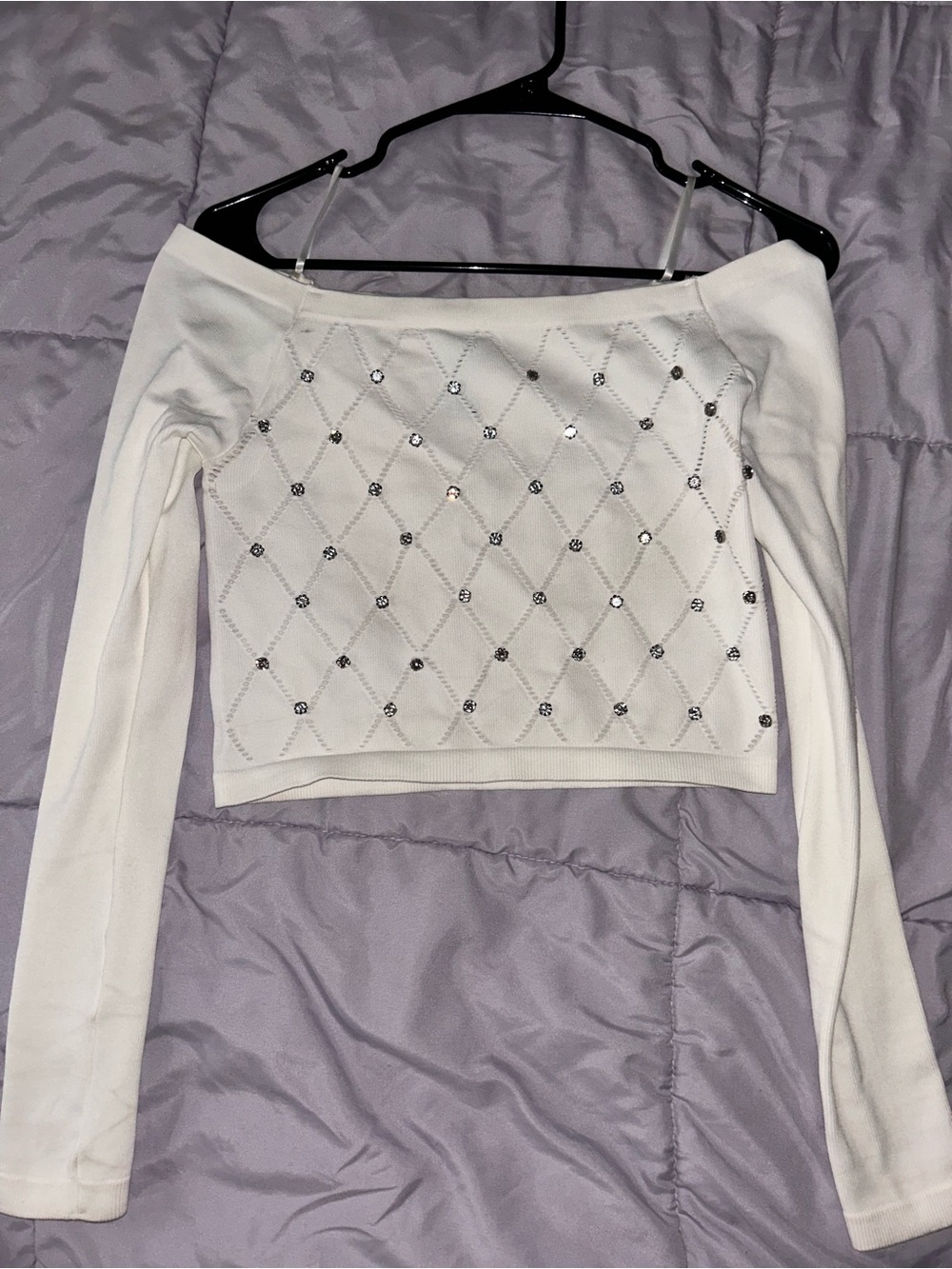 Embellished Off-Shoulder White Crop Top